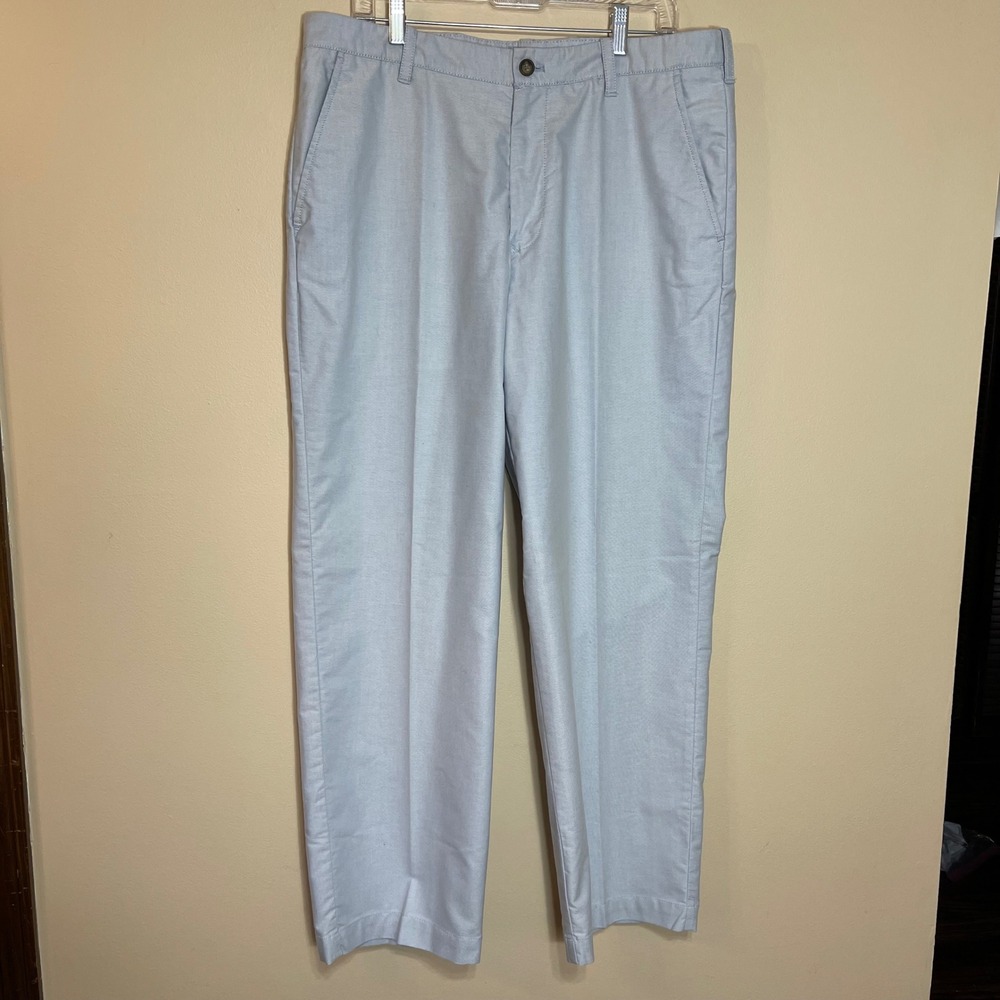 IZOD Mens Light Blue Oxford Weave Cotton Flat Front Chino Pants 36x30